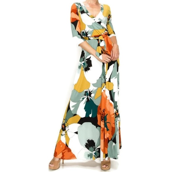 Love Kuza | Dresses | Love Kuza V Neck Faux Wrap Floral Maxi Dress Xl 39  Chest 59 Long | Poshmark